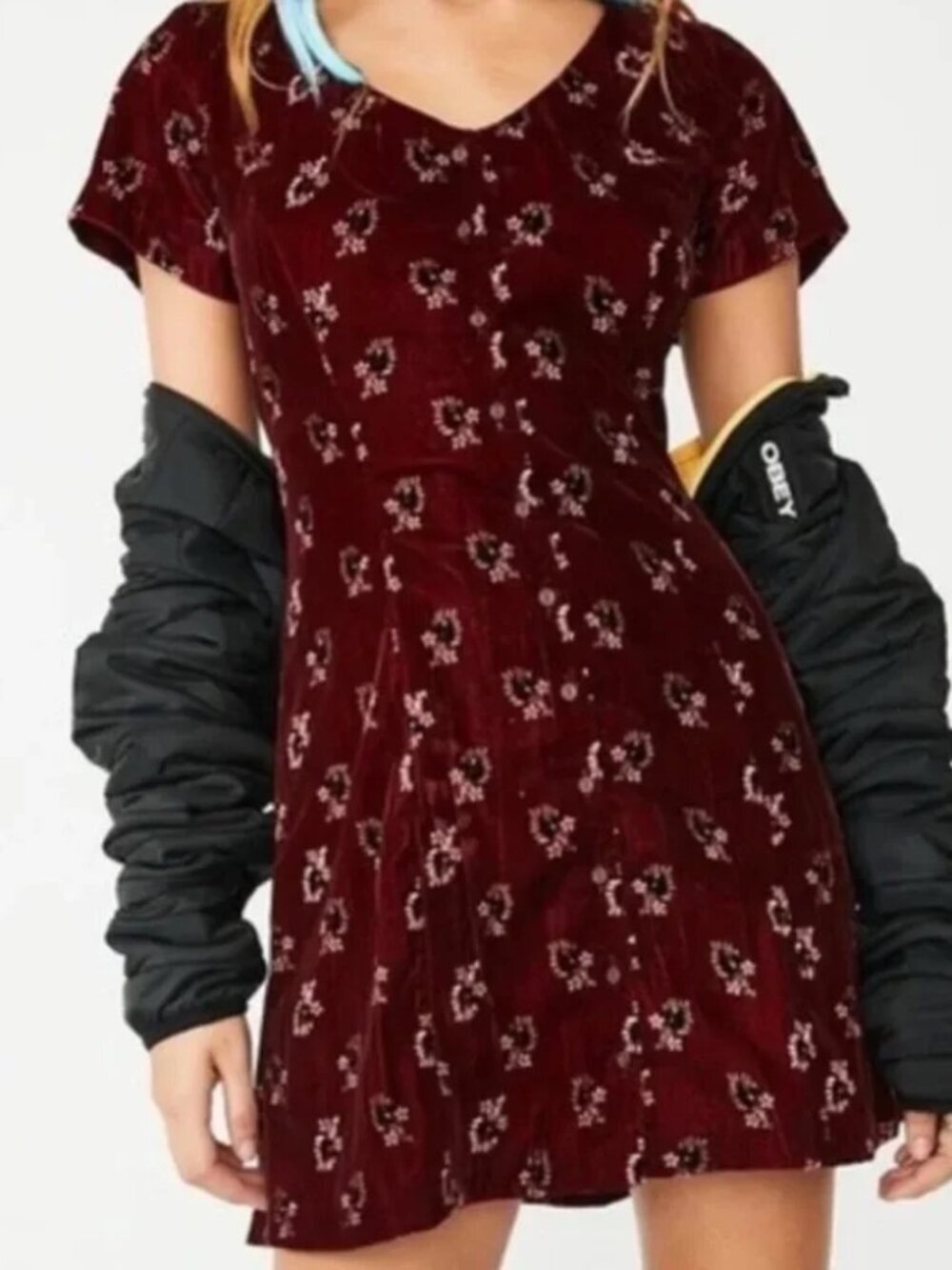OBEY velvet rouge button down dress Sz L